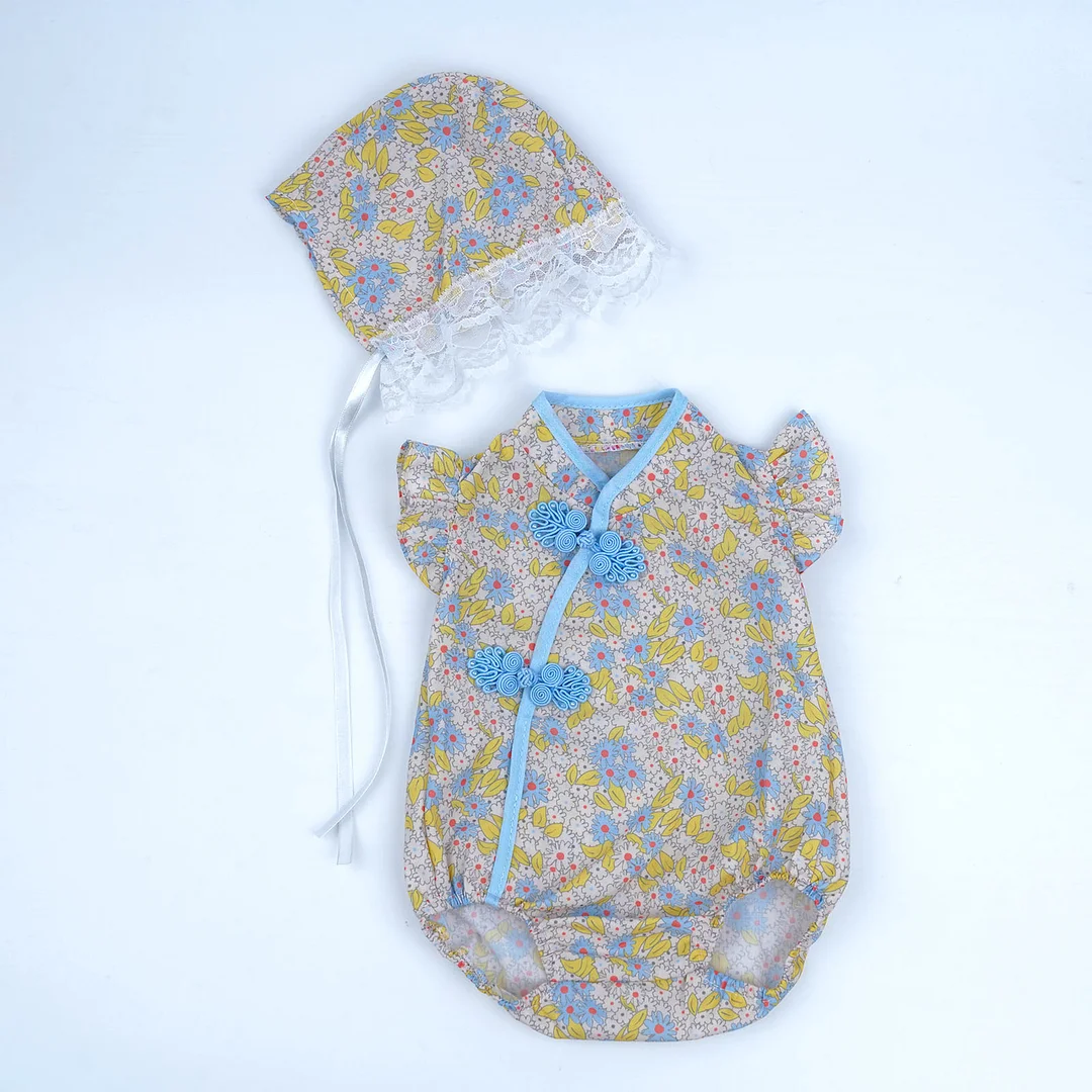 Light blue ancient style floral climbing clothes two-piece set for 17-20 inch reborn baby dolls