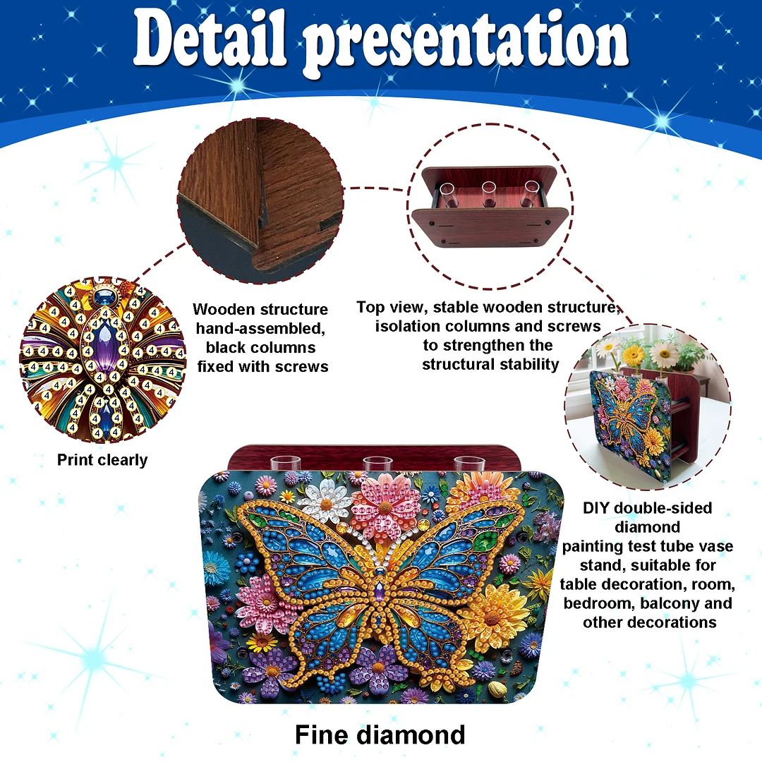 Butterfly DIY Flower Vase Wooden Double Sided Desktop Diamond Art Kit Home Decor
