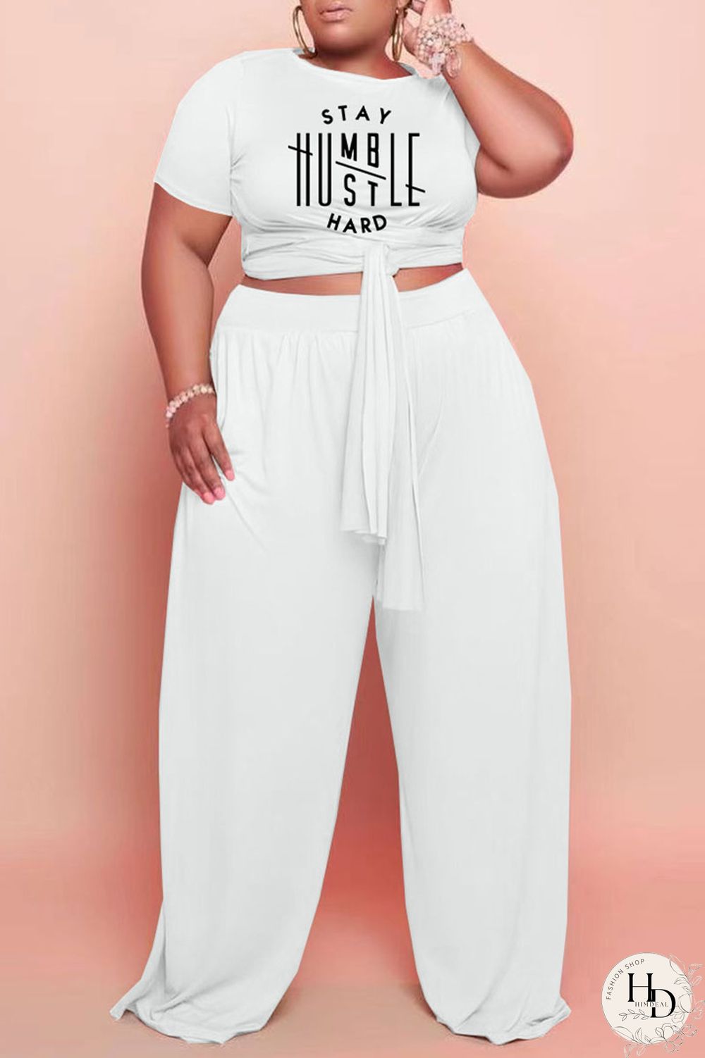 Black Casual Letter Print Bandage Split Joint O Neck Plus Size Two Pieces