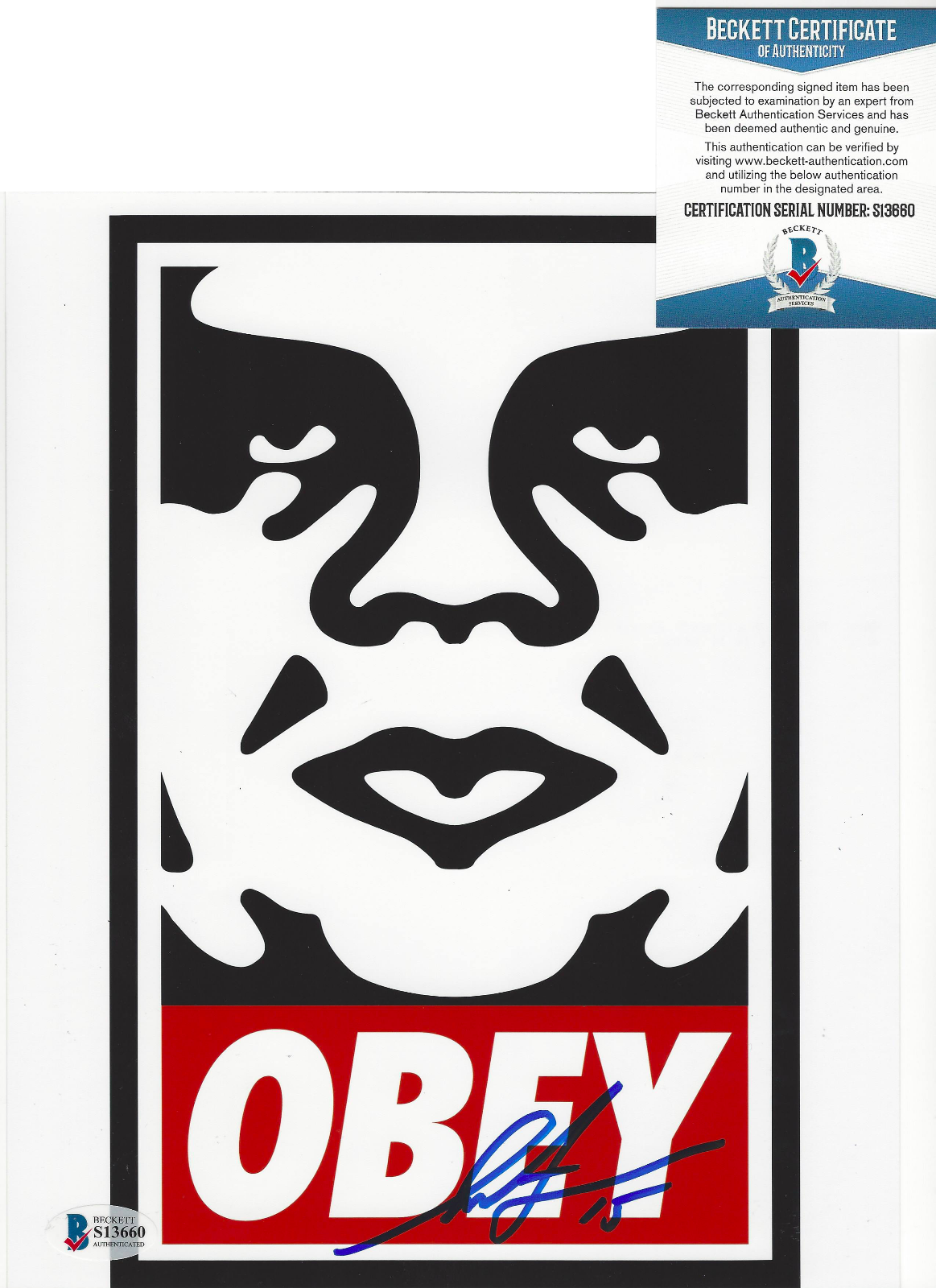 ARTIST SHEPARD FAIREY SIGNED OBEY GIANT LOGO 8X10 Photo Poster painting PRINT BECKETT COA BAS