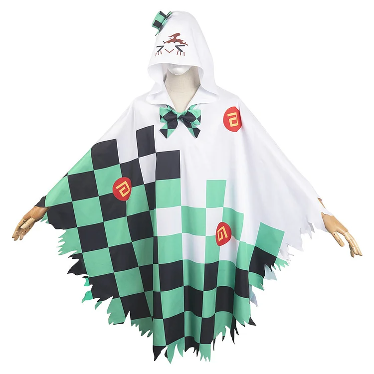 Demon Slayer Kamado Tanjirou Green Ghost Hooded Cloak Outfits Cosplay Costume Halloween Carnival Suit
