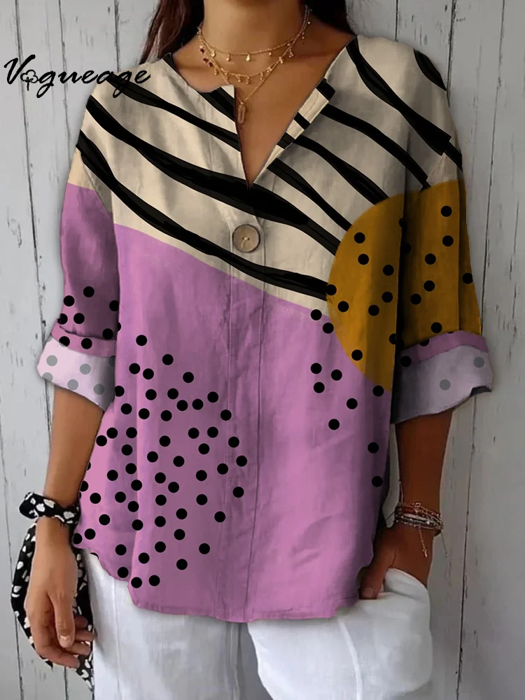 Stylish And Elegant Black Spots Lines Printed Cotton And Linen Shirt