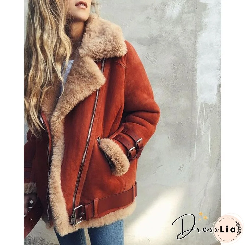 Popular Motorcycle Jackets For Women Deerskin Cashmere Lamb Wool Coat Female Lapel Fur Cotton Coat Fall Jacket For Women