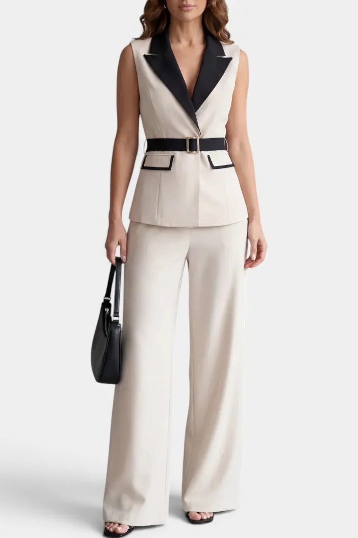 Structured Sleeveless Blazer with Wide-Leg Trousers Set