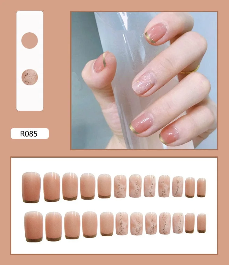 French Nails Art Tips Fake Nail Press on False with Glue Designs Set Full Cover Artificial Box Short Display Kiss Stick Square-Nail Inspo