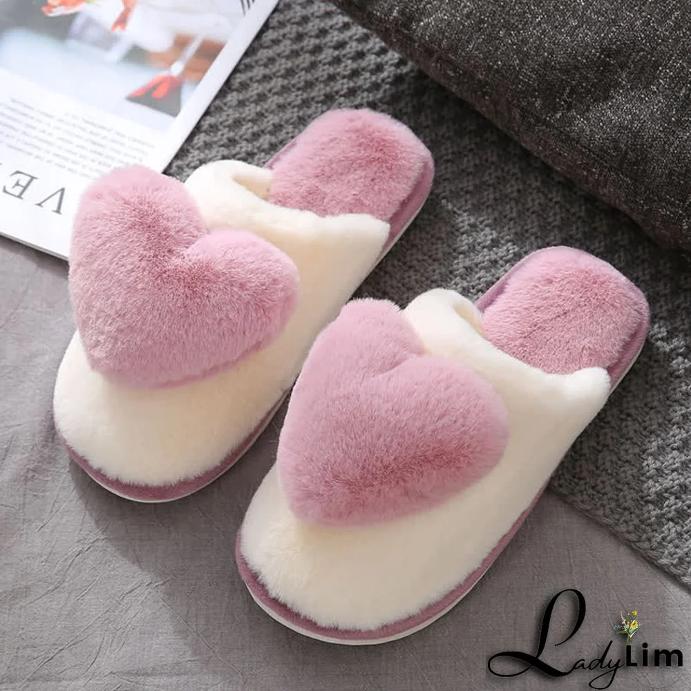 Love Heart Pattern Plush Slippers