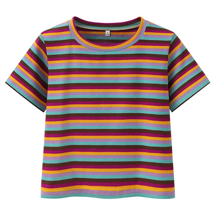 Rainbow Stripe T-Shirt Crop Top - Modakawa Modakawa