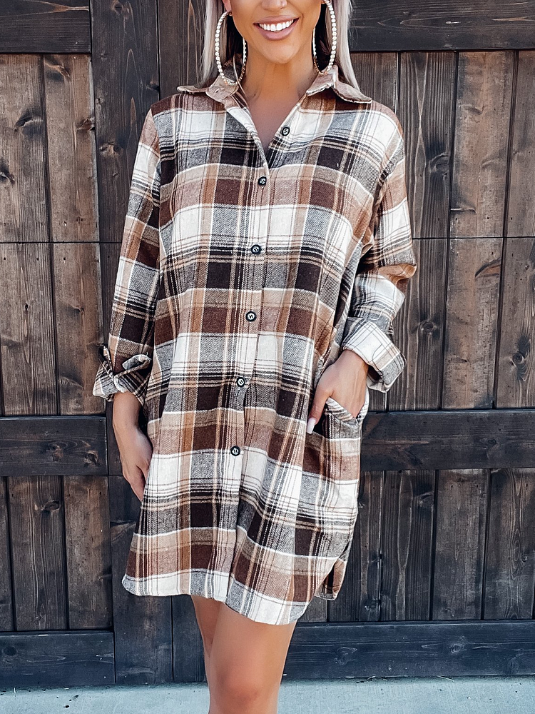 You Belong To Me Long Plaid Flannel - Mocha