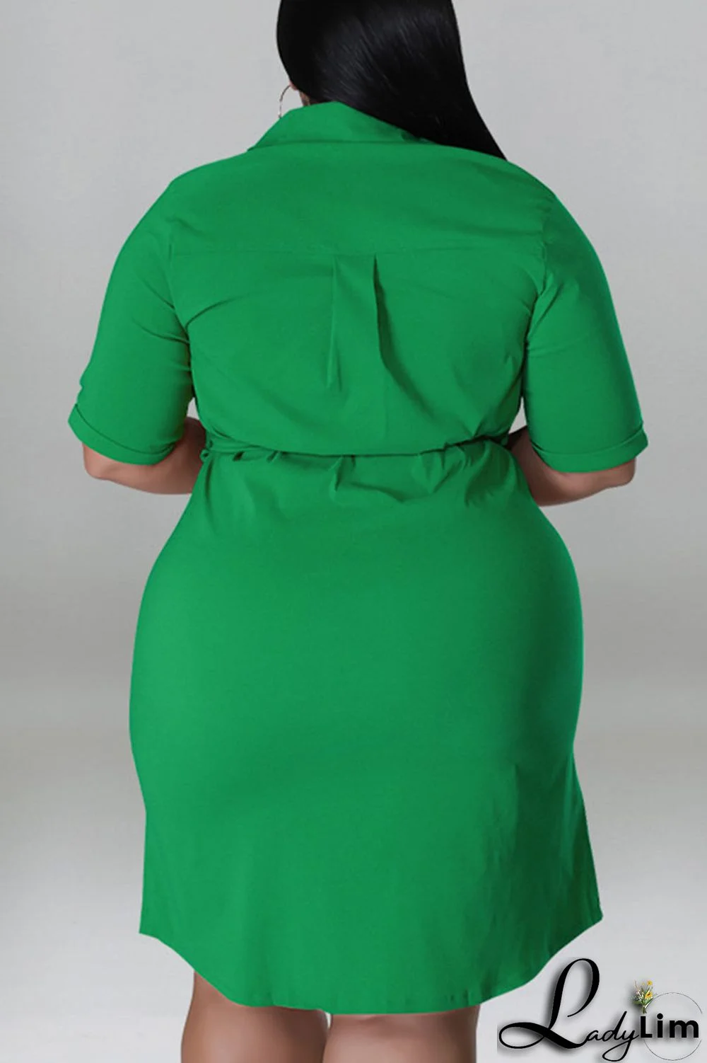 Black Casual Solid Patchwork Buckle Turndown Collar Straight Plus Size Dresses