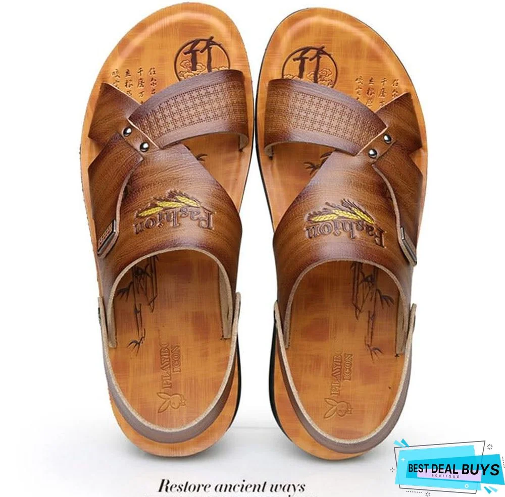 Men's Pu Leather Comfortable Sandals Non-Slip Slippers Shoes