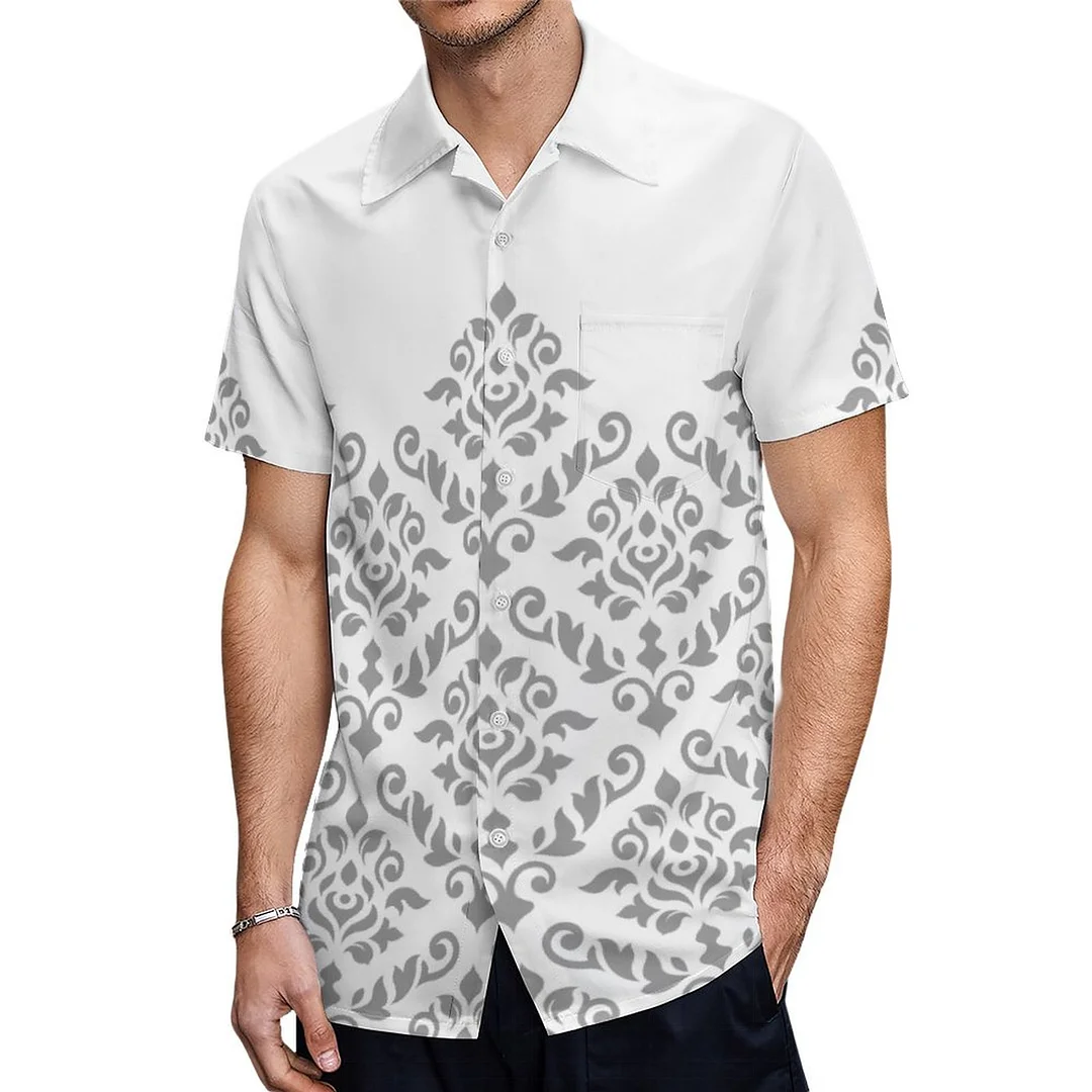 Short Sleeve Damask Baroque Part Hawaiian Shirt Mens Button Down Plus Size Tropical Hawaii Beach Shirts