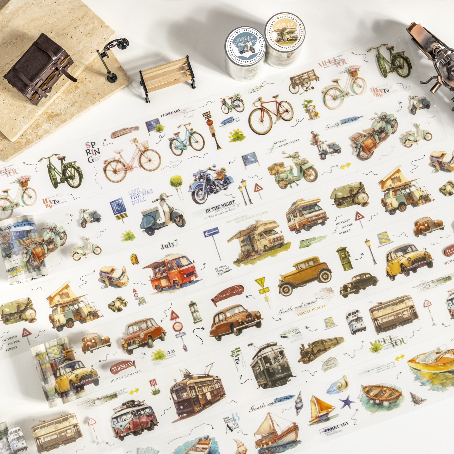 PET 테이프 - 60mm*200cm Along The Way 시리즈 빈티지 여행용 차량