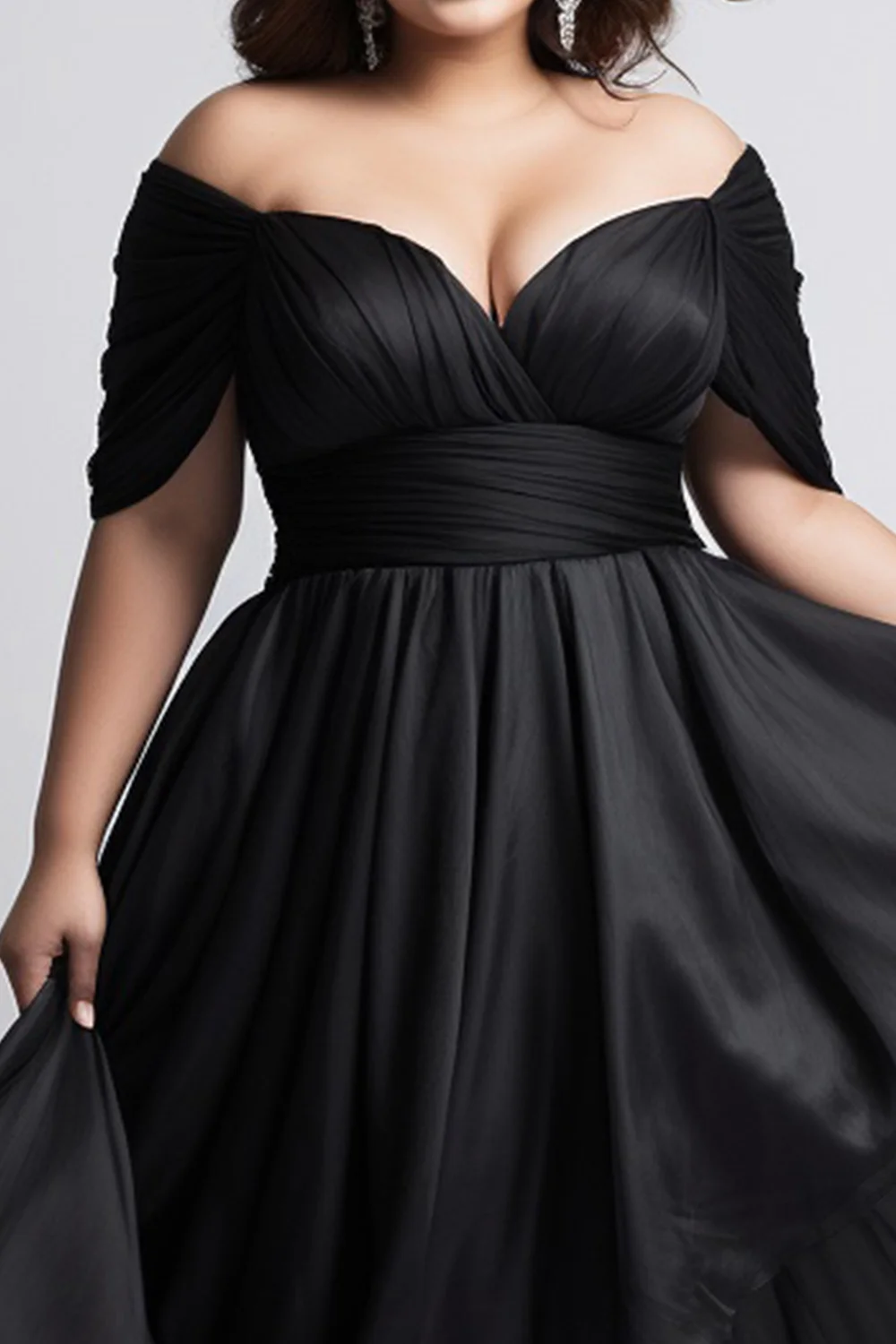 Flycurvy Plus Size Wedding Guest Black Organza Off The Shoulder Wrap High Low Hem Maxi Dress