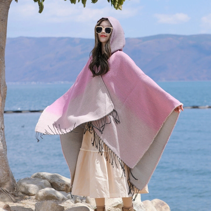 Ethnic Style Hooded Shawl Cloak Lijiang Xinjiang Tibet Northwest Tourism Wear Photograph Warm Outer Cape