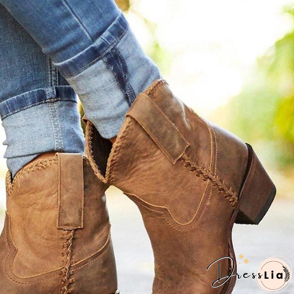 Pointed Toe Chunky Heel Ankle Women Boots