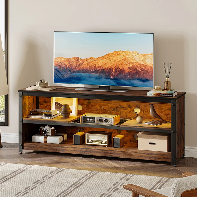 Bestier Gaming TV Stand for Living Room, Entertainment Center TVs up to 60 inch, Media Console with LED Lights and Adjustable Shelves, Rustic Brown