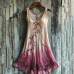 Vintage Celtic Knot With Cherry Blossoms Gradient Pattern Linen Tank Dress - Image 2