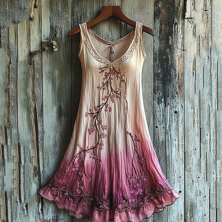 Vintage Celtic Knot With Cherry Blossoms Gradient Pattern Linen Tank Dress