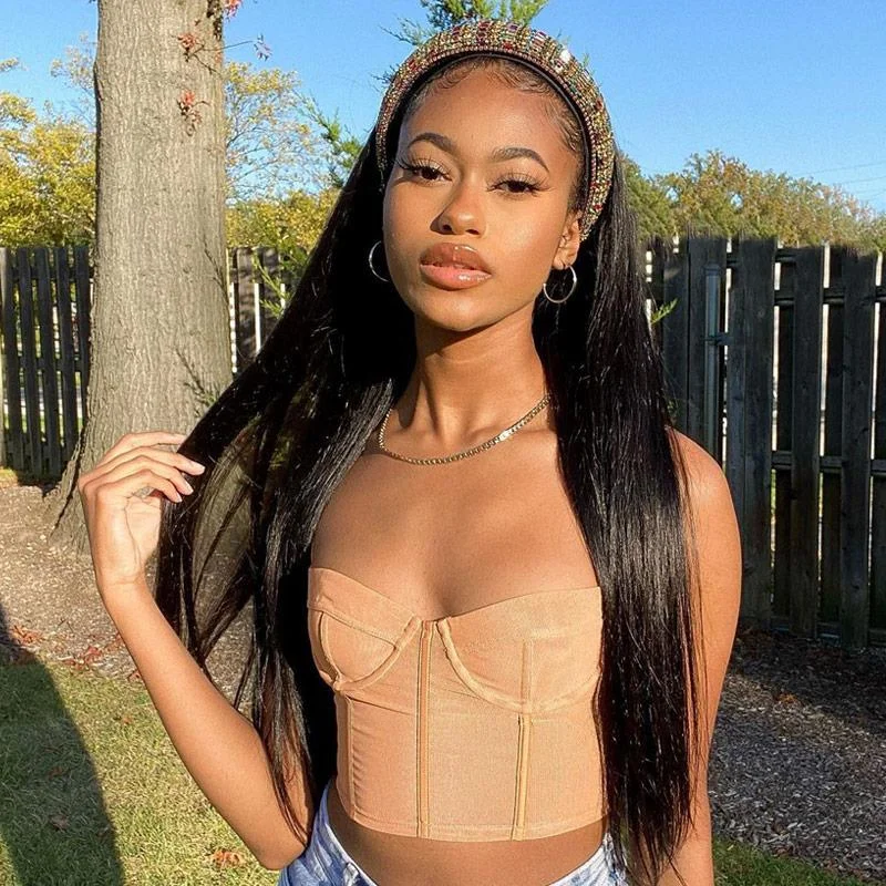 Natural Bone Straight Wave Headband Wig