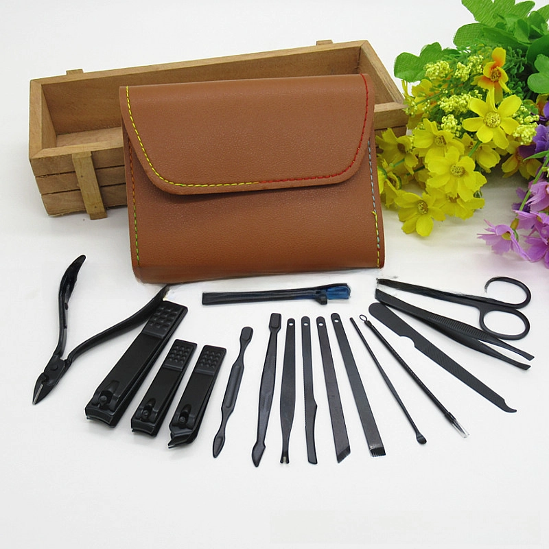 Spot Black 16-piece Set Nail Clippers Nail Clippers Manicure Tools Folding Bag Nail Clippers Set