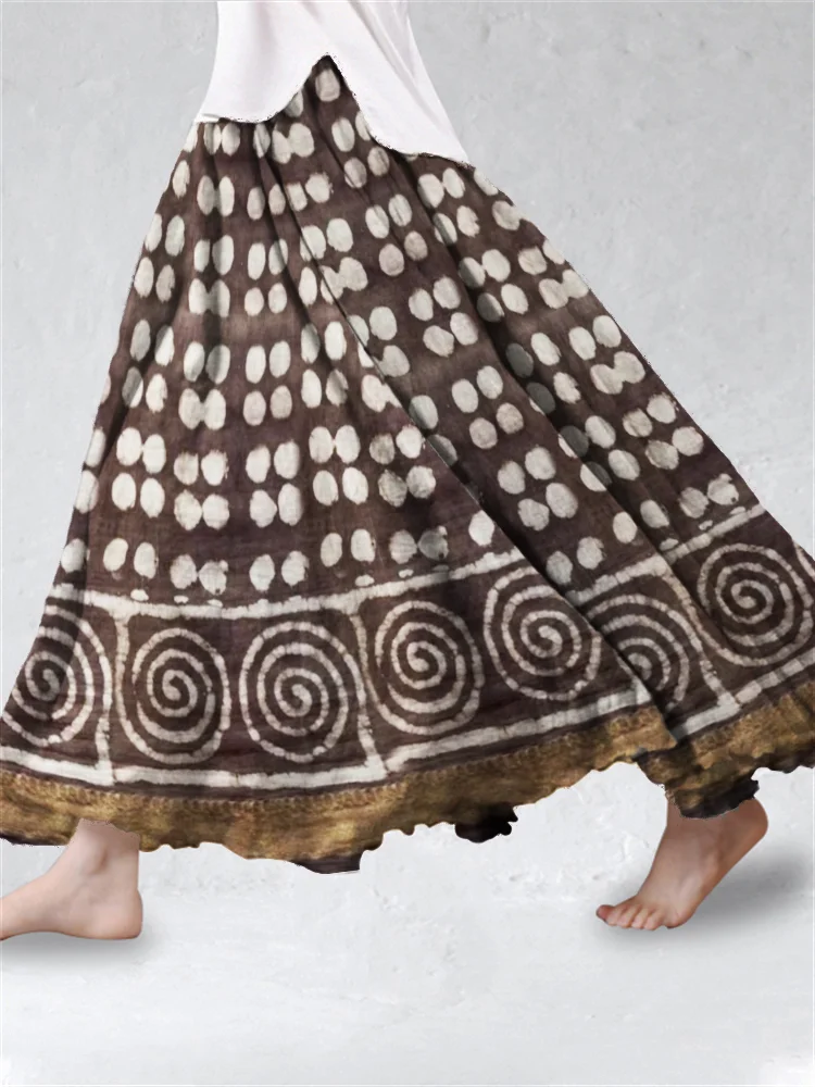 Indigo Earthy Ethnic Block Print Flowy Wide Skirt