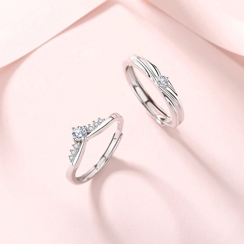 925 Sterling Silver Zircon Crown Open Rings