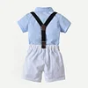 Baby Boys Birthday Formal Suit Gentleman Bowtie Set Short Sleeve Shirt Overall 2 Pcs - honeylives