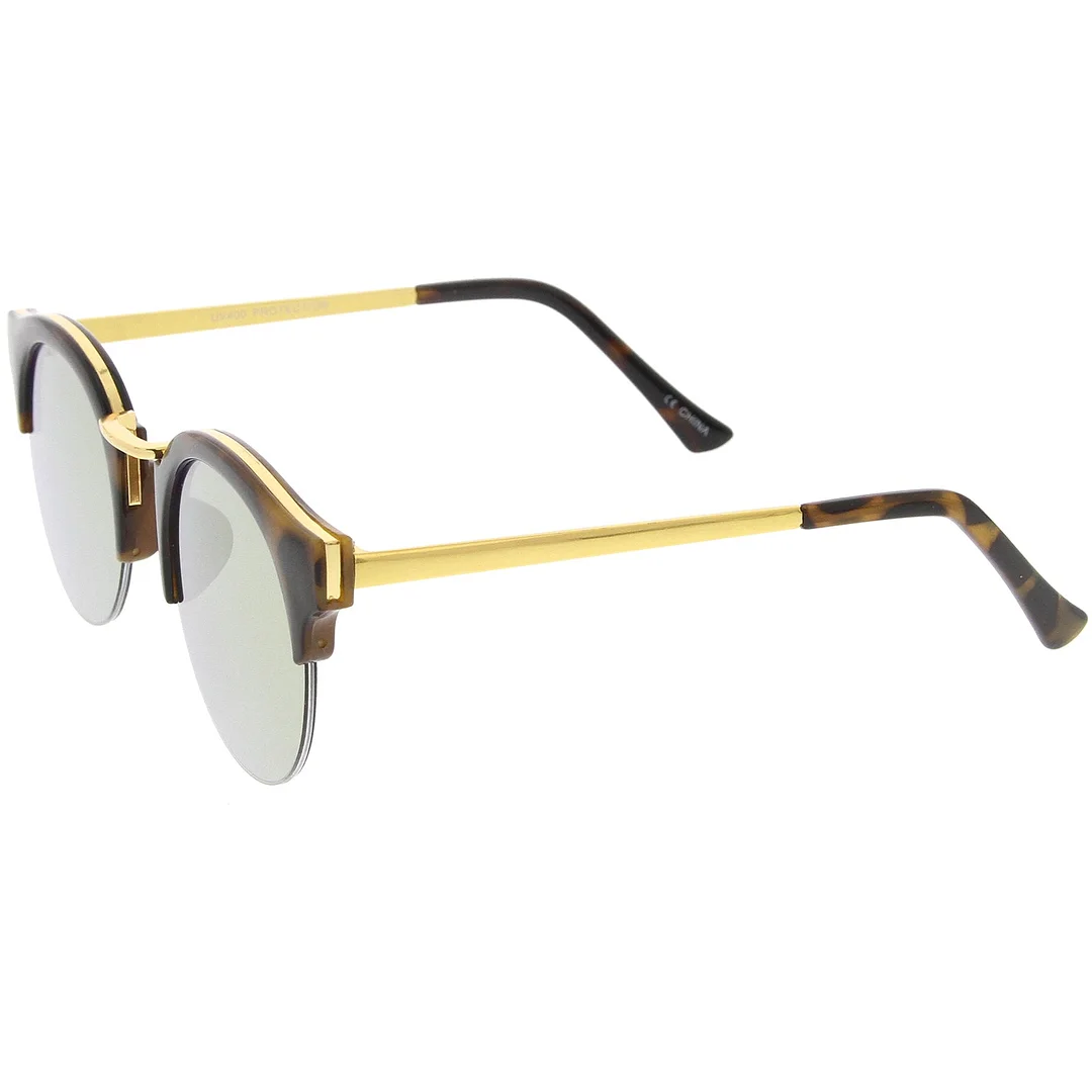 Semi-Rimless Metal Nose Bridge Trim Color Mirror Lens Round glasses 51mm