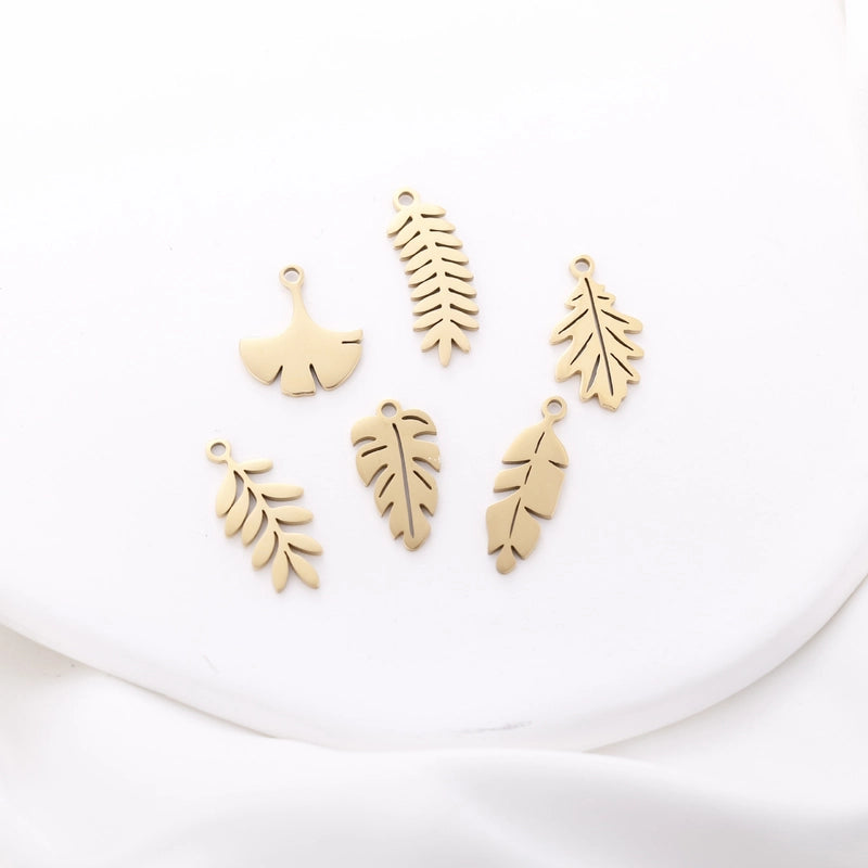 5 PCS/Package 304 Stainless Steel Leaf Four Leaf Clover Ginkgo Leaf Pendant Jewelry Accessories