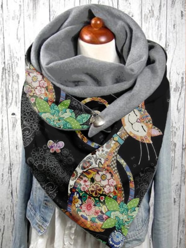 Retro cat casual print scarf scarves