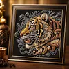 Golden Crystal Tiger Head Special Shaped 5D DIY Partial Drill Diamond Painting Kits for Adults Beginners Home Decor Diamonds Dots Gem Art Kits 11.81 X11.81inch