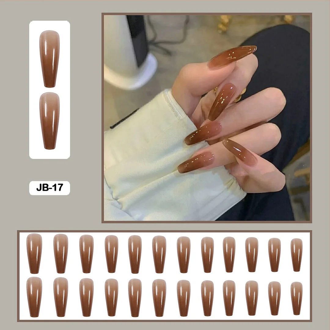 24pcs Gradient Long Trapezoidal Ballet Wearable False Nails Nail Art Fake Nails With Glue And Wearing Tools-Nail Inspo