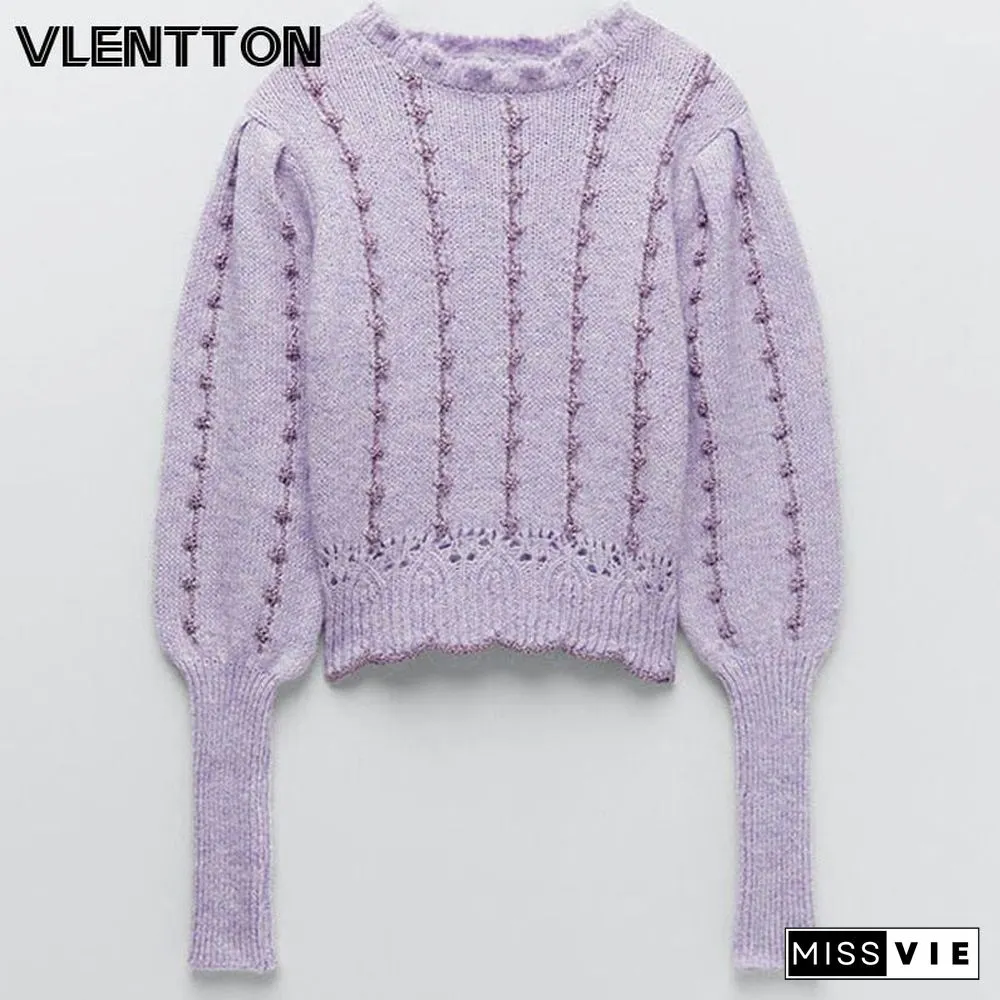 New Season Autumn Womens Knit Sweater Long Sleeve High Collar Vintage Purple Sweaters