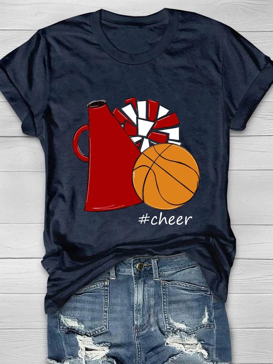 Basketball Cheerleader Megaphone And Pom Poms Short Sleeve T-Shirt