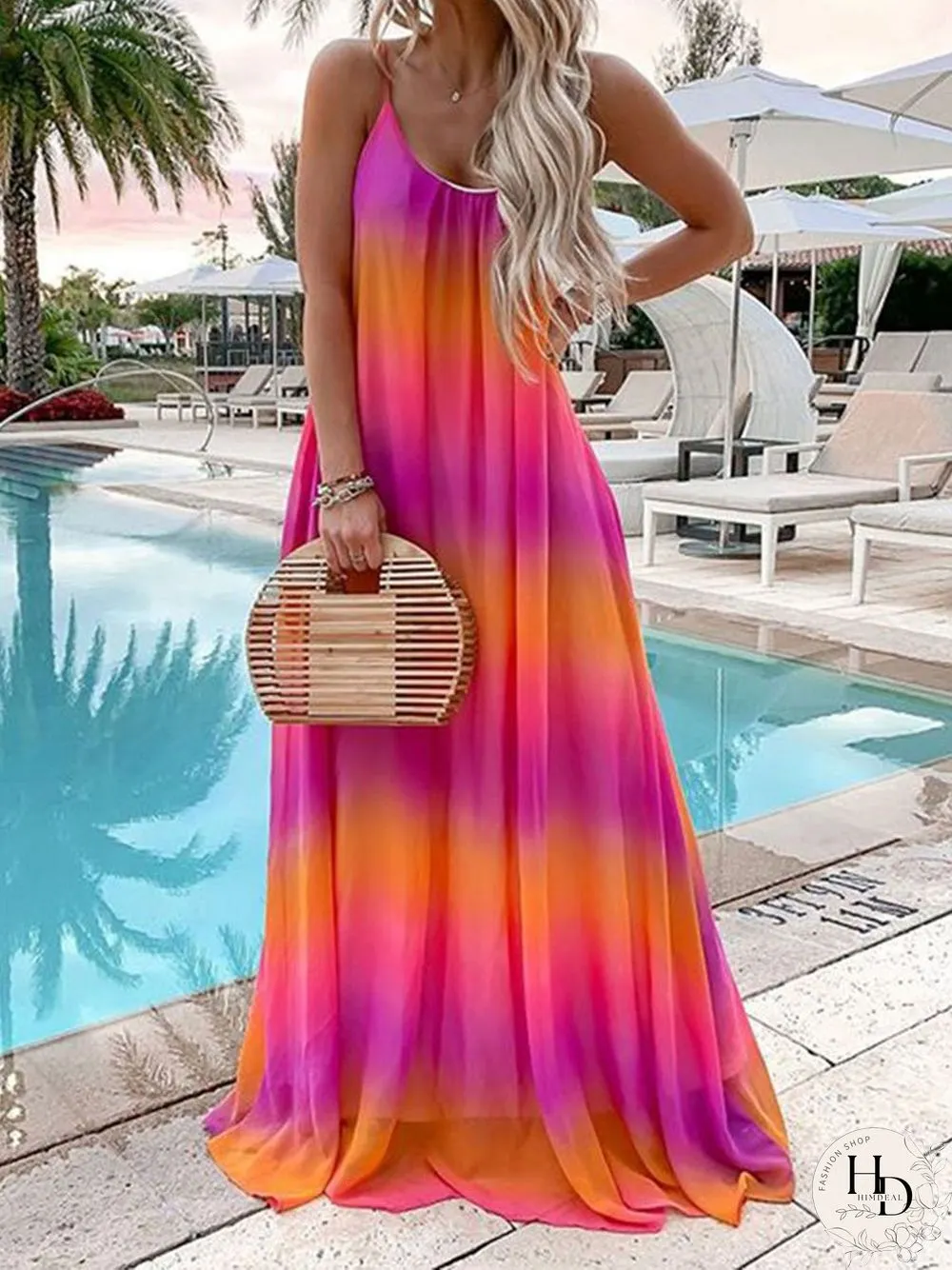 Summer Sleeveless Gradient Maxi Dress P15708