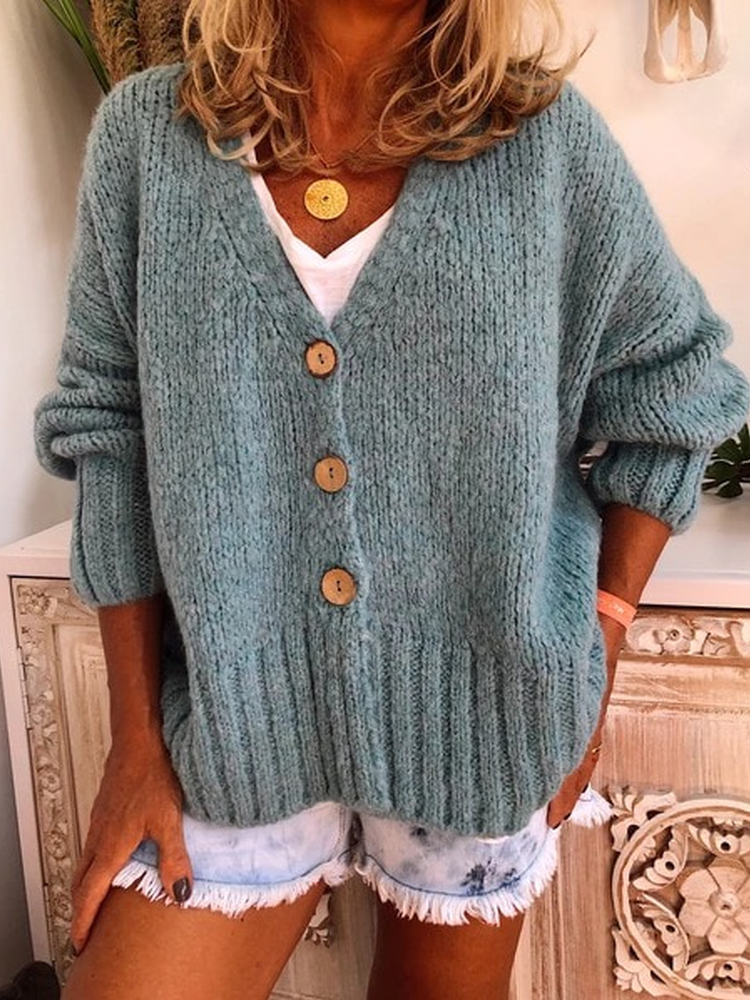 Plus Size Women Buttoned Casual Cardigans Sweater