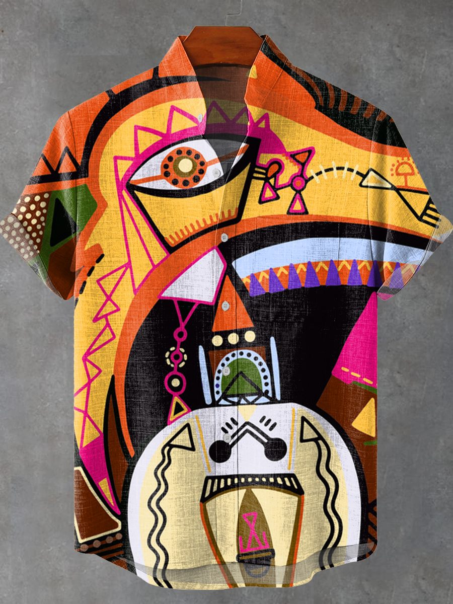 Vintage Abstract Contemporary Eye Painting Art Print Casual 100% Cotton Shirt