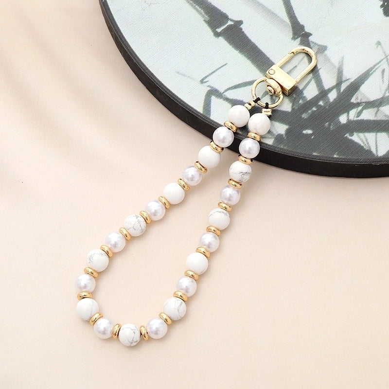Basic Geometric Artificial Pearl Natural Stone Beaded Mobile Phone Chain