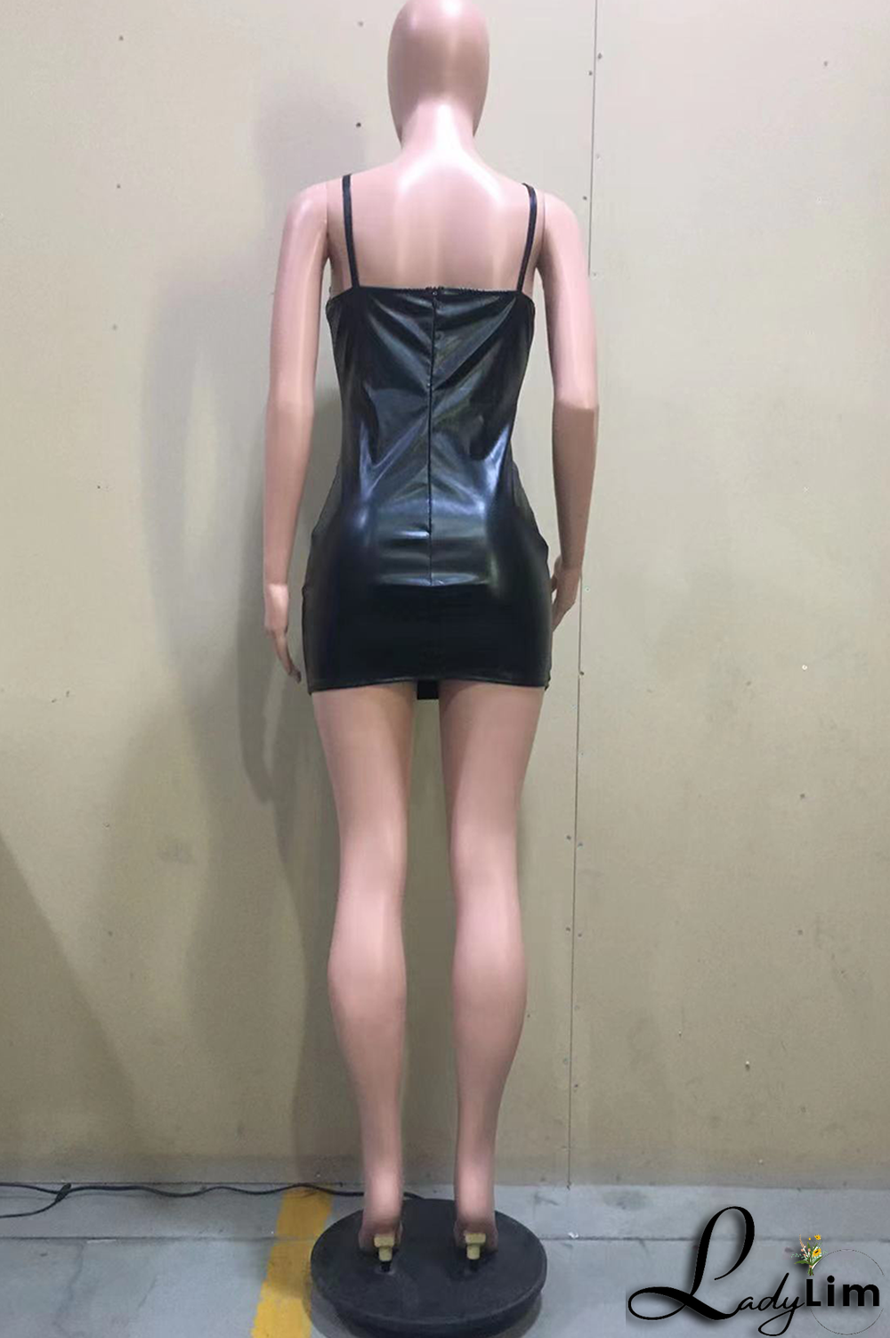Black Sexy Character Patchwork Spaghetti Strap Pencil Skirt Dresses