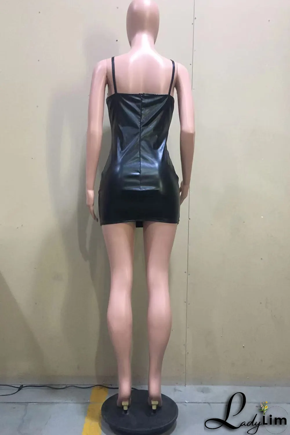 Black Sexy Character Patchwork Spaghetti Strap Pencil Skirt Dresses