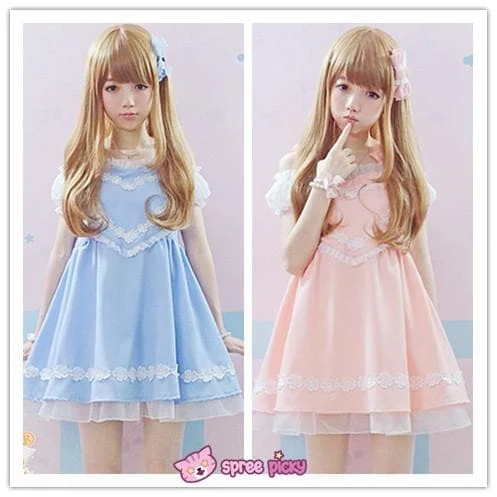 Pink/Blue Heart Shape Strape Maid Dress SP140919