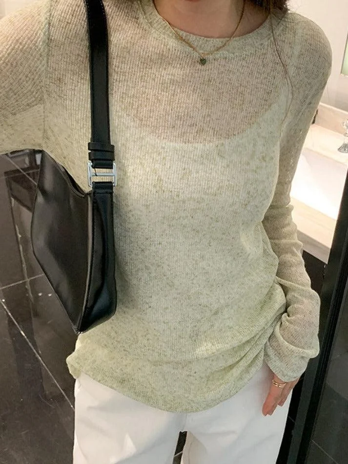 Brownm Solid Color Thin Long Sleeve Knit