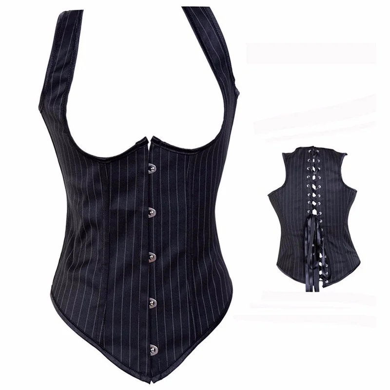 Billionm Sapubonva Corset Underbust Shoulder Straps Striped Lingerie Vest Women Top  Sexy Plus Size Costume Victoriano Black Mujer