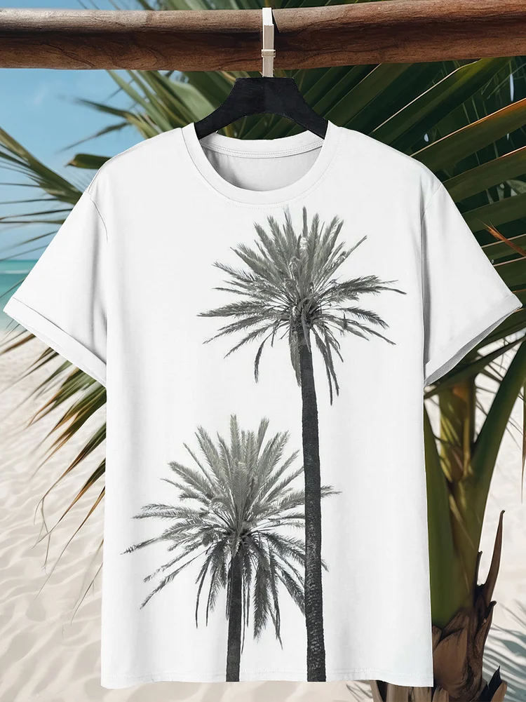 Men's Casual Hawaiian Vacation Coconut Trees Print T-Shirt