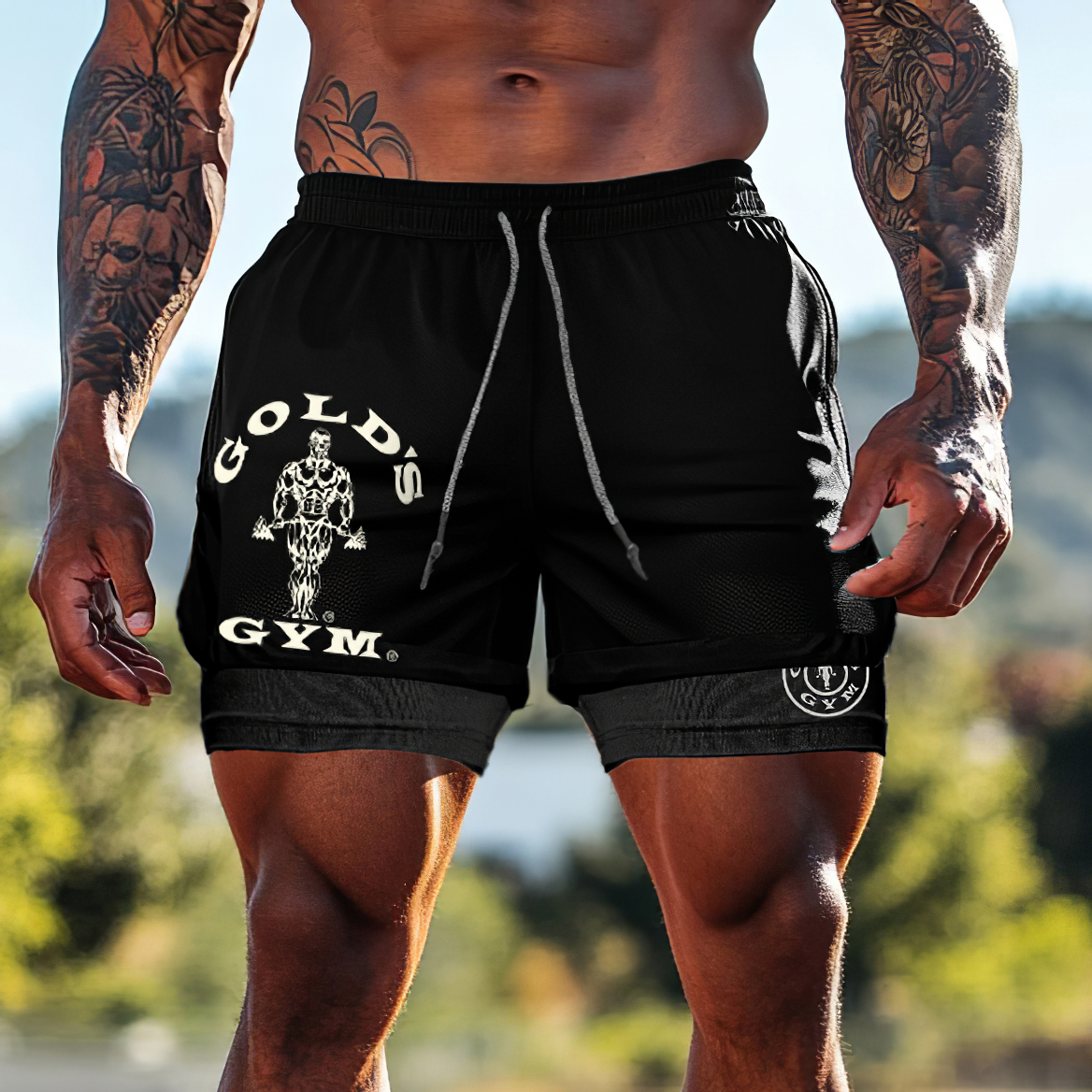 Vintage Gym Logo Double Layer Drawstring Gym Shorts / Rvogue / Rvogue