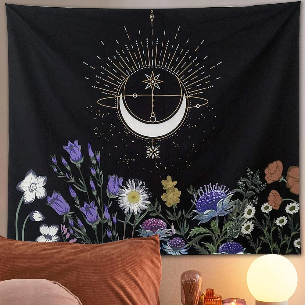 Psychedelic Moon Tapestry Flower Wall Hanging Room Sky Carpet Dorm Tapestries Art Home Decoration AccessoriesStarry Sky Carpet