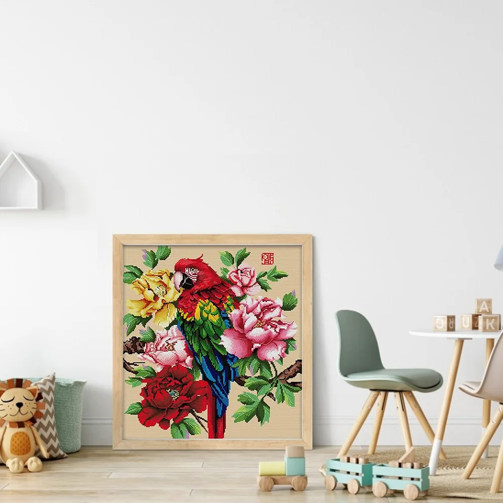 14CT Full Stamped Cross Stitch - Fairview Parrot(Canvas|43*47CM)