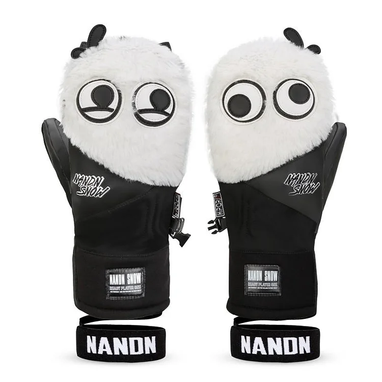 Men's Snow Mascot Furry Snowboard Gloves Winter Mittens