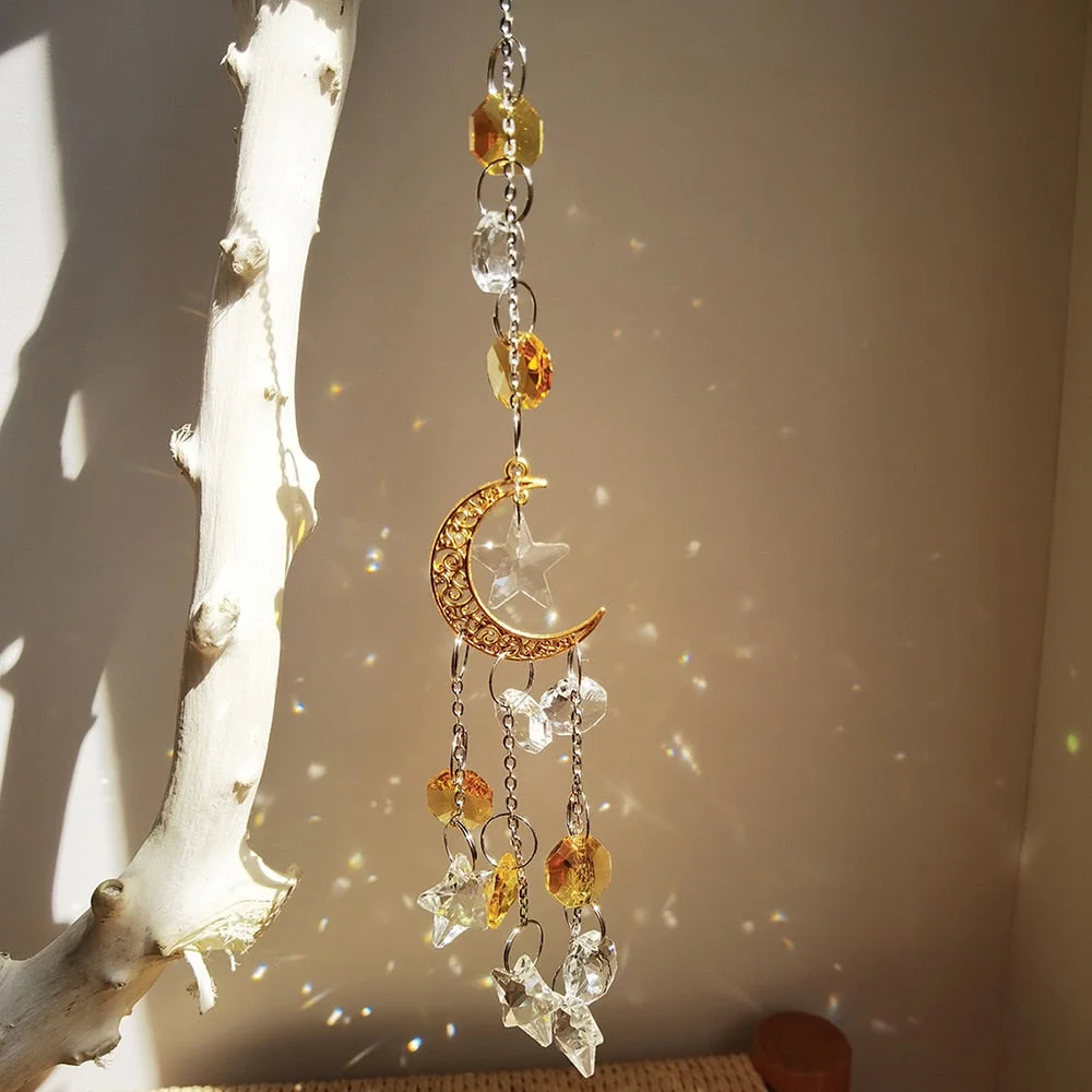 Colorful Crystals Suncatcher Hanging Sun Catcher with Chain Pendant Ornament Suncatchers for Window Home Garden Christmas Gift