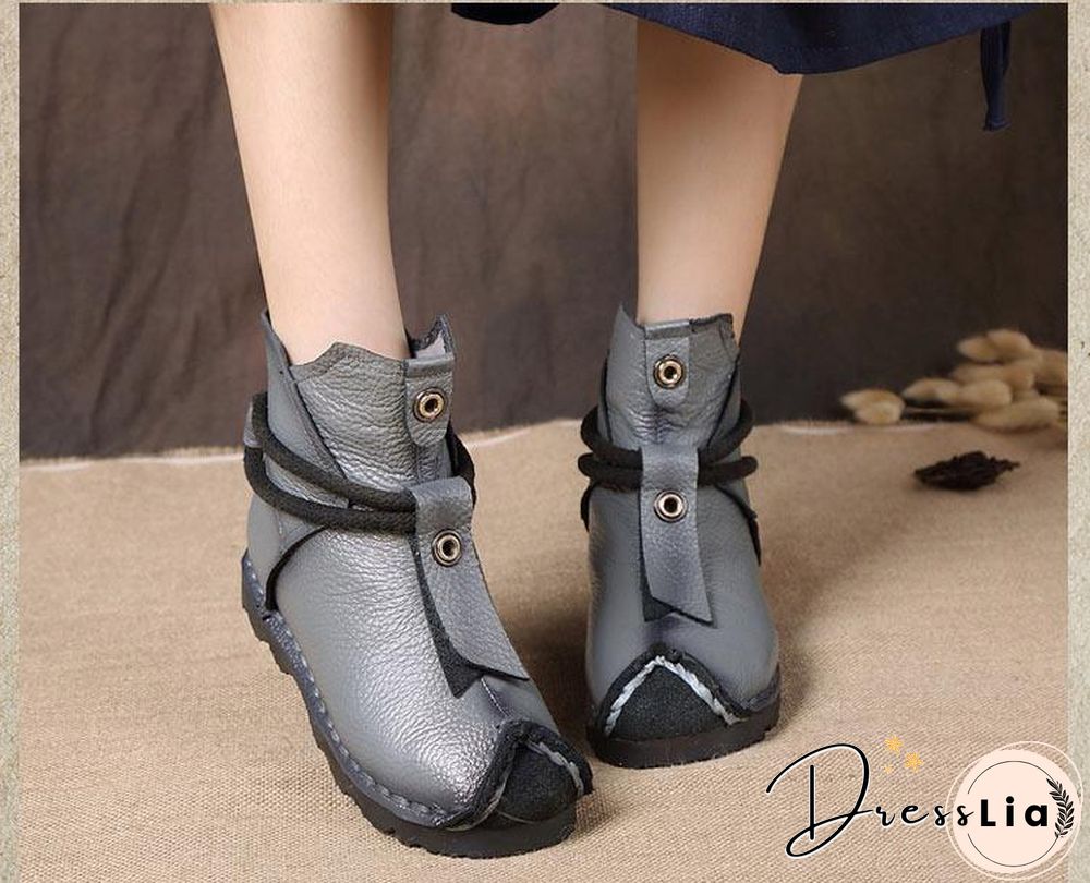 Women Genuine Leather High Quality Fashion Short Flats Ankle Boots
